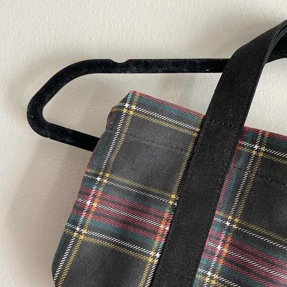 J.Crew Factory Black Tartan Plaid Preppy Holiday Mini Structured Canvas Tote Bag - Picture 5 of 12